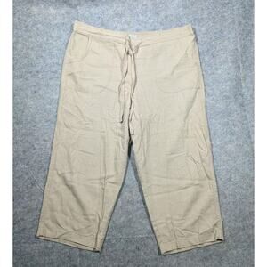 Per Se Beige Linen Blend Drawstring Cropped Pants Size 16W Lagenlook